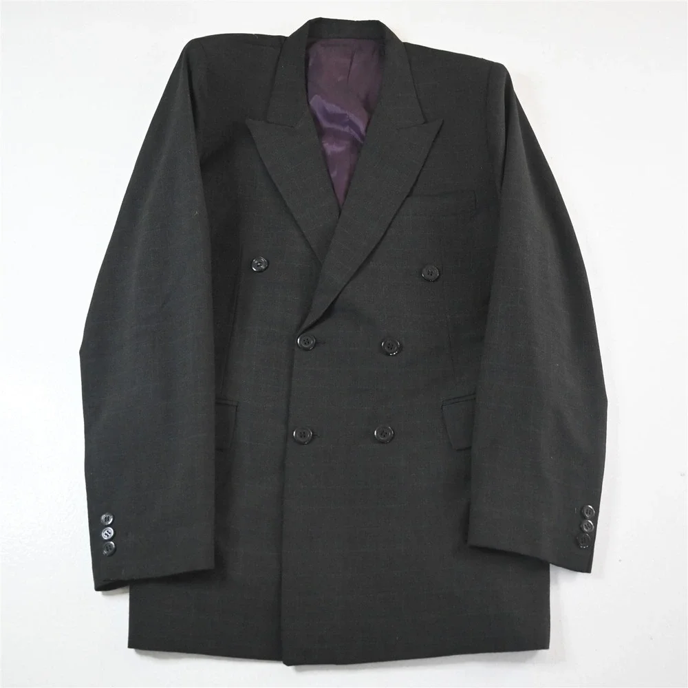Vtg Mens Double Breasted 38R Gray Green Plaid Mens Blazer Suit Jacket Sport Coat